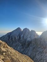 Ost- und Zentralgipfel, Torrione Cambi und die Forchetta del Calderone mit der grossen Terrasse