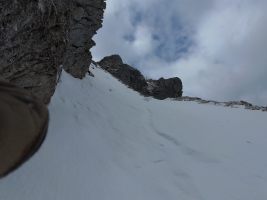 Die "schöne Wiese", wo sich rechts oben die Route verzweigt